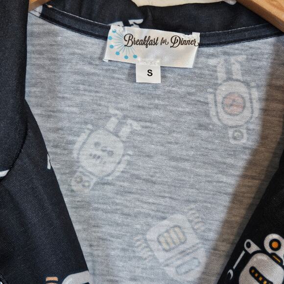 Modcloth x Breakfast for Dinner Long Sleeve Sleep Shirt Robot Print Womens Small - Picture 5 of 9
